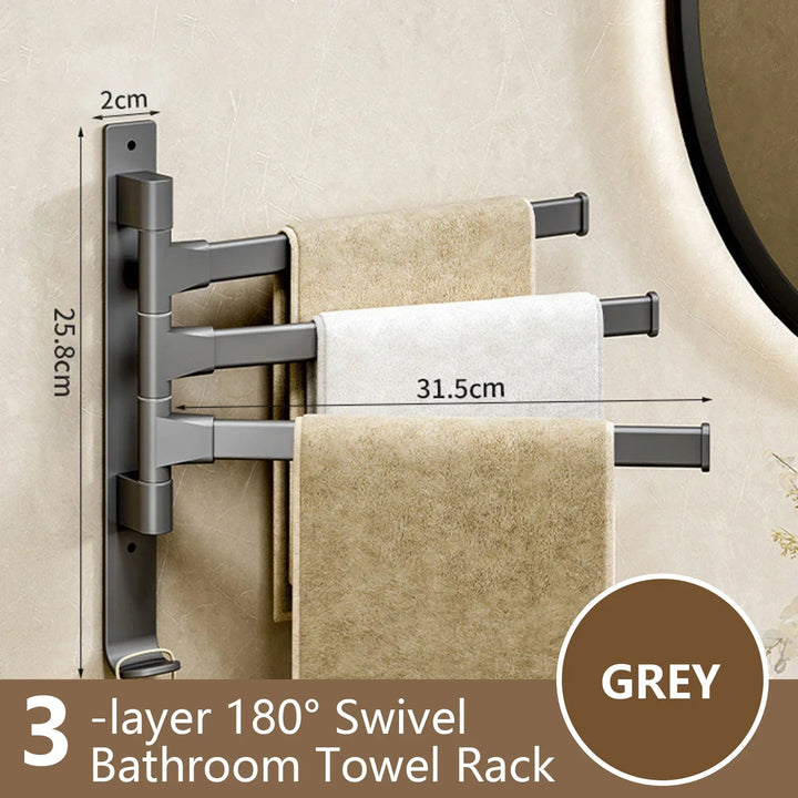 BowLift | Bathroom Towel Holder Rotatable Towel Rack Space Aluminum 1/2/3/4/5-Bar Towel Holder Kitchen Shelf Kitchen Hanging Shelf Wall Mounted