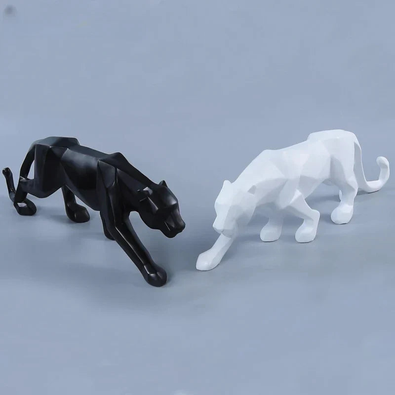 BowLift | Panther Statue, Animal Figure, Abstract Geometric Style, Resin, Leopard Sculpture, Home Office, Desktop Decoration, Crafts