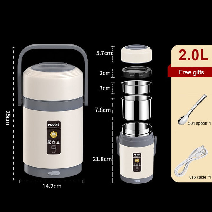 Azura | USB Heated Lunch Box | 304 Stainless Steel, Portable Food Warmer