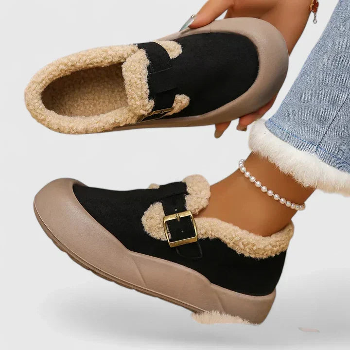 BROOKE – COZY SUEDE BUCKLE SLIPPERS