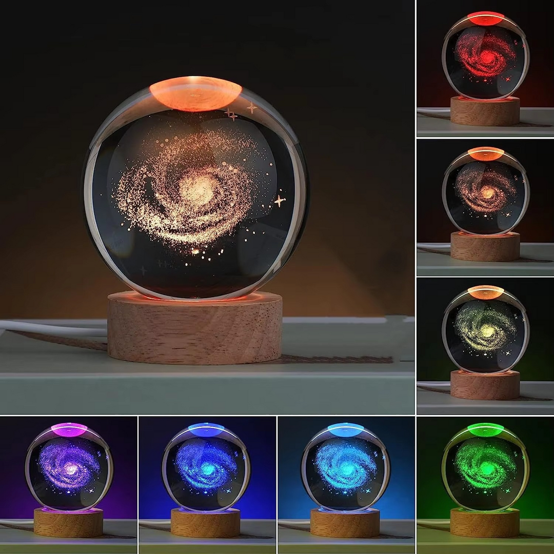 BowLift | 2.36 in RGB Crystal Ball Night Light with Milky Way and Moon - Cosmos-Inspired Bedside Decoration