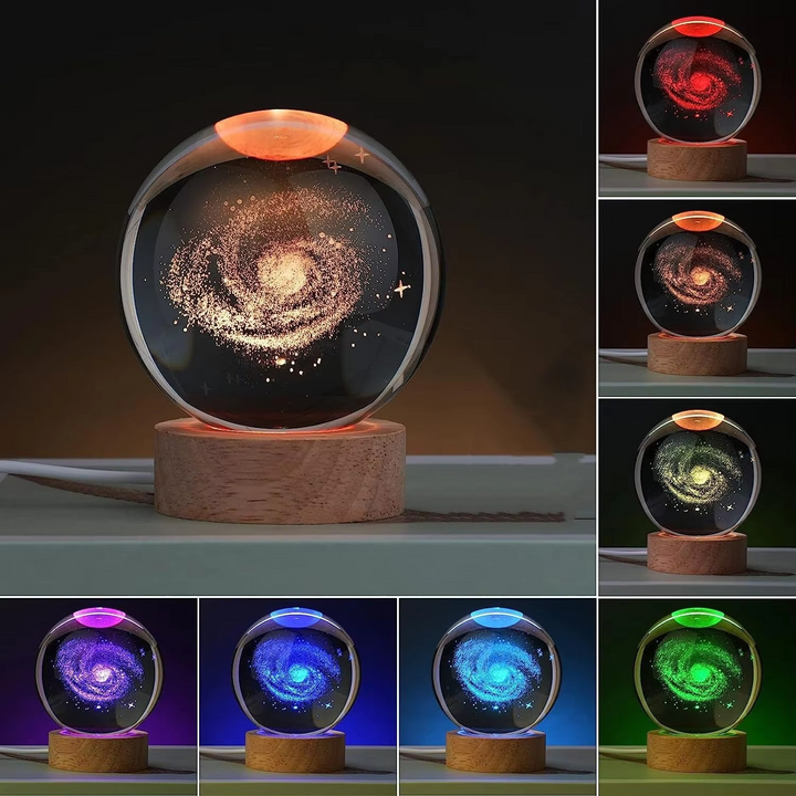 BowLift | 2.36 in RGB Crystal Ball Night Light with Milky Way and Moon - Cosmos-Inspired Bedside Decoration
