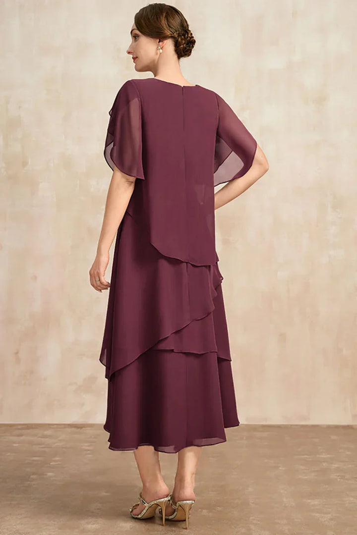 Belle - Flowy Short Sleeve Irregular Layered Long Dress