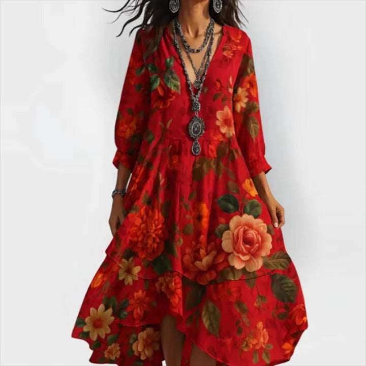 Shanae – Elegant Midi Dress With Floral Pattern