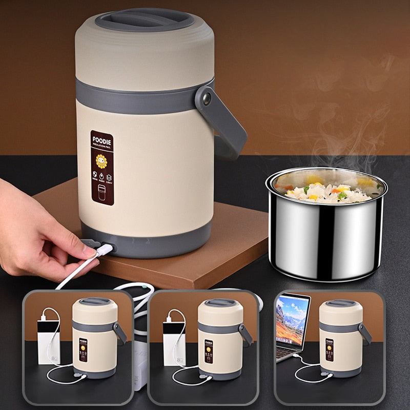 Azura | USB Heated Lunch Box | 304 Stainless Steel, Portable Food Warmer