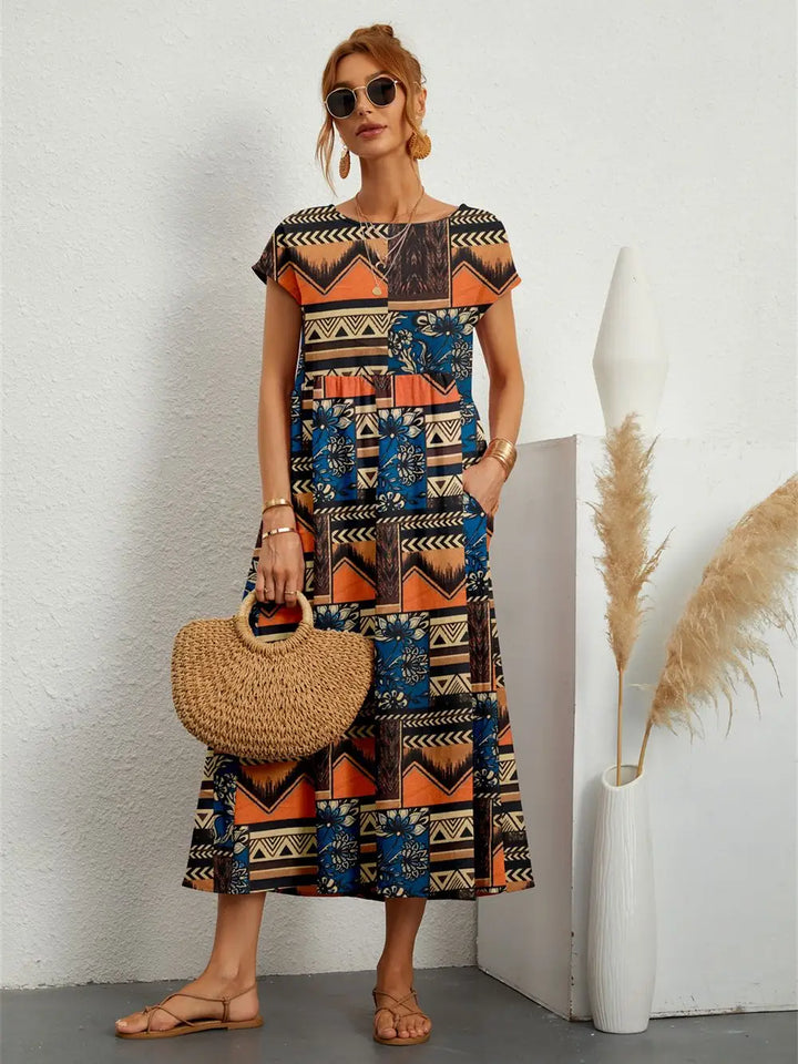 Hannah™ - Stylish O-neck Printed Dress with Pockets