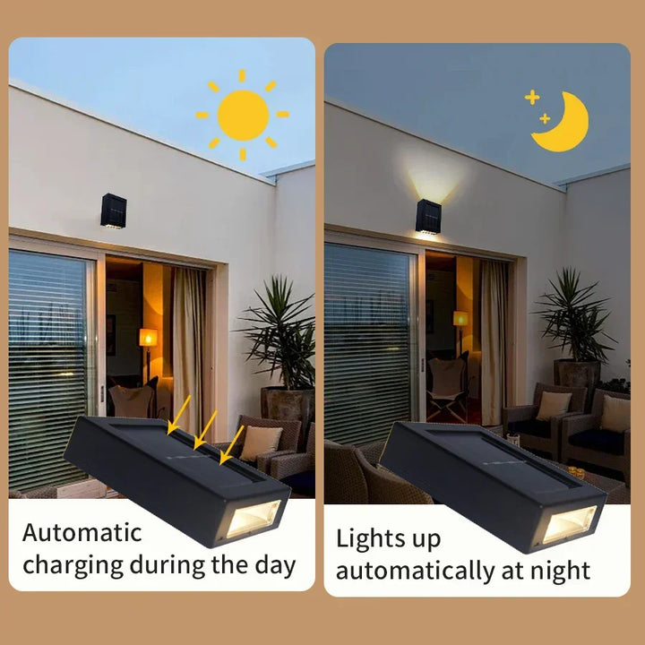 BowLift | Waterproof LED Solar Wall Lamp: Up and Down Lighting for Balcony, Garden, Street and Landscape