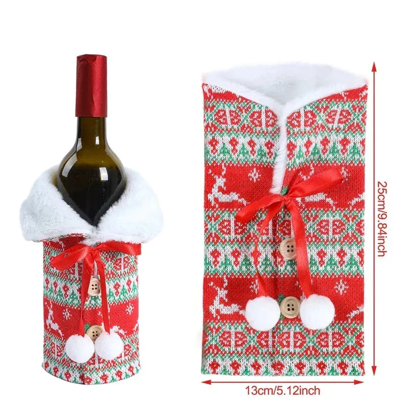 Christmas bottle cover with fur collar – festive cover for wine bottles, gnome decoration for Christmas, perfect as gift wrapping | Azura