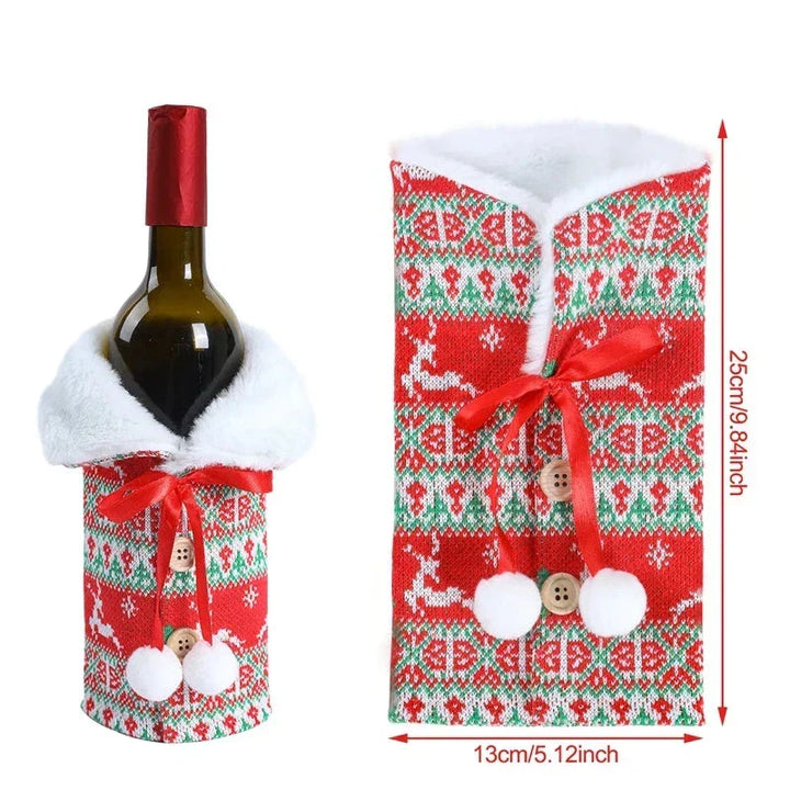 Christmas bottle cover with fur collar – festive cover for wine bottles, gnome decoration for Christmas, perfect as gift wrapping | Azura