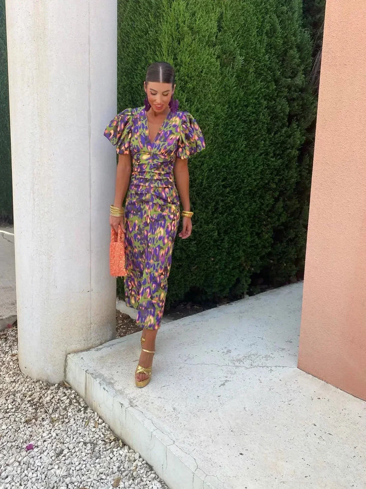 Devika – Vibrant Puff Sleeve Dress