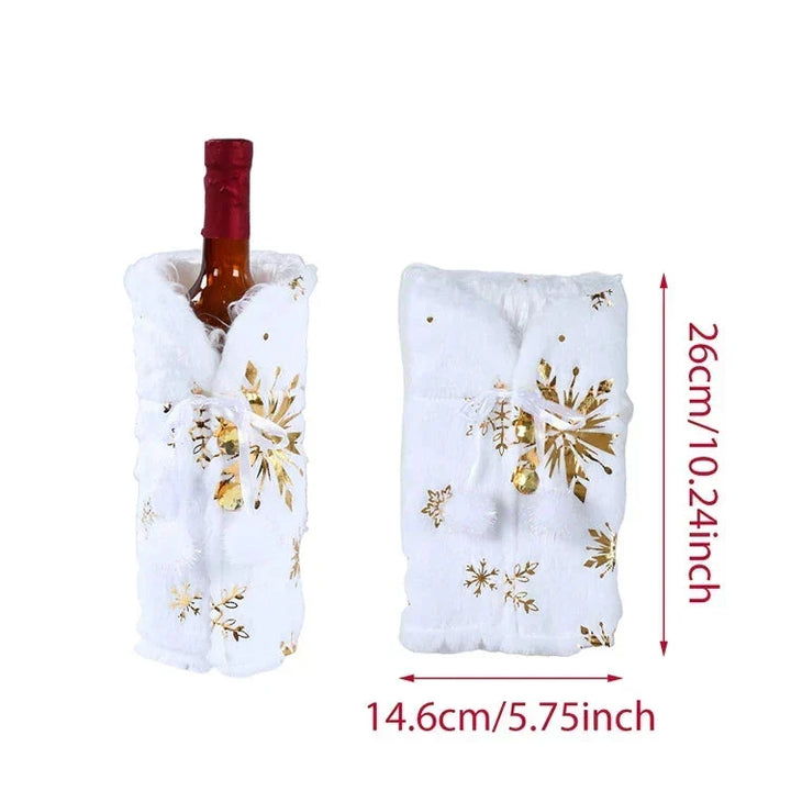 Christmas bottle cover with fur collar – festive cover for wine bottles, gnome decoration for Christmas, perfect as gift wrapping | Azura