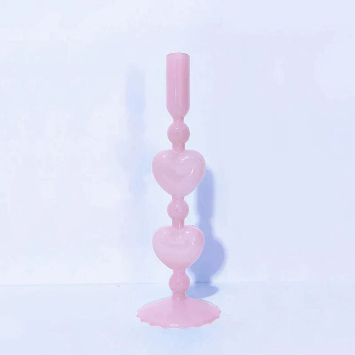 BowLift | Retro Taper Candle Holder Red Heart Shape Glass Candle Holder Wedding Table Decoration Home Party Glass Vase Decor