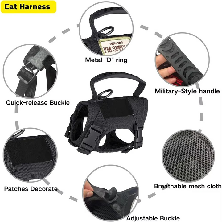 Azura | Adjustable Tactical Pet Harness with Control Handle for Cats and Large Dogs