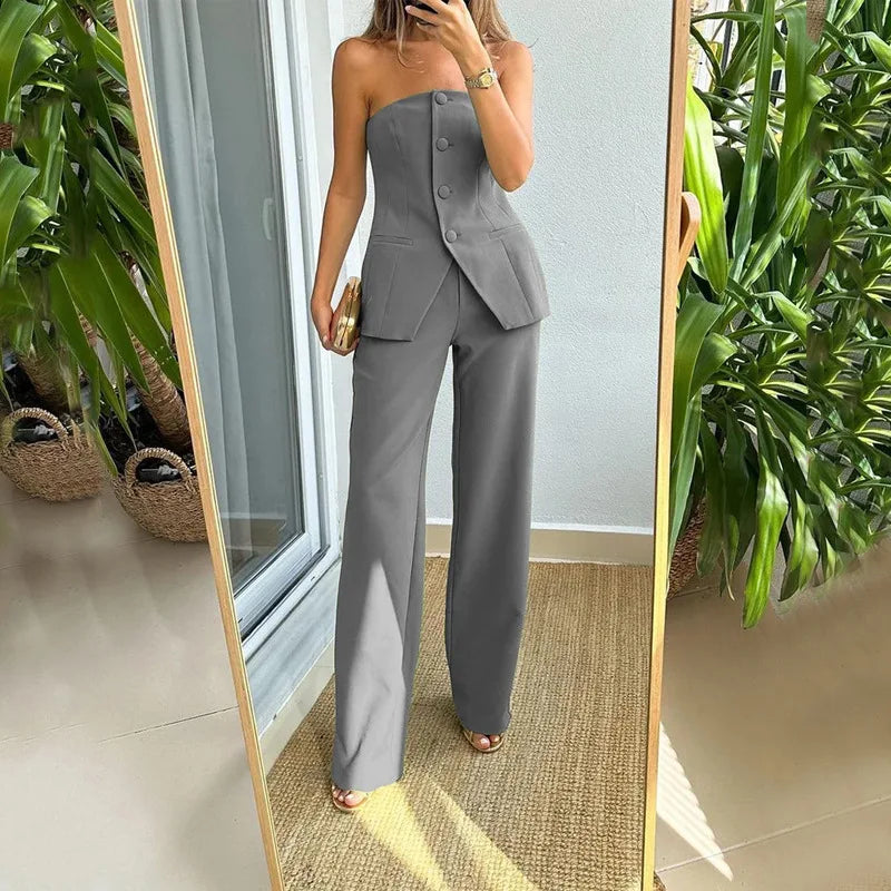 Bria - Strapless Buttoned Two-Piece Set