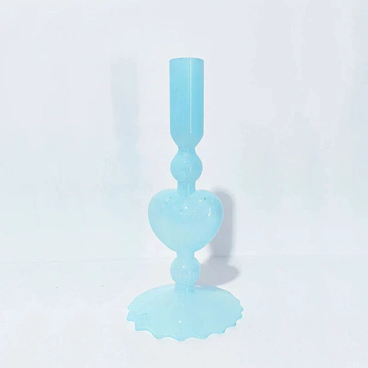 BowLift | Retro Taper Candle Holder Red Heart Shape Glass Candle Holder Wedding Table Decoration Home Party Glass Vase Decor