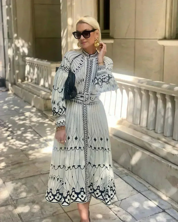 Eulalia - Retro Stand Collar Boho Dress