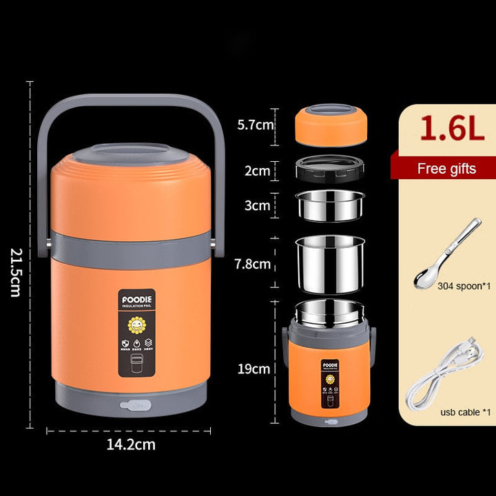 Azura | USB Heated Lunch Box | 304 Stainless Steel, Portable Food Warmer