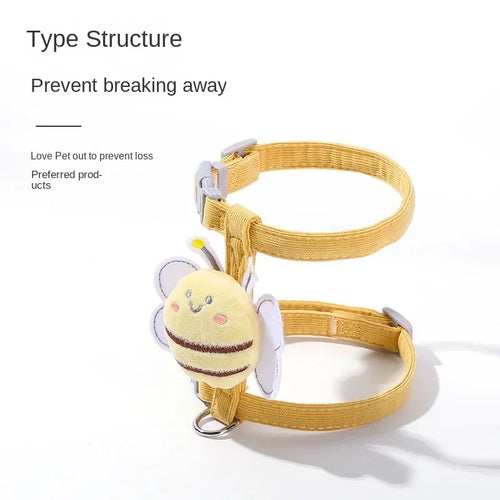 Azura | BeeWalk | Adjustable Harness Set with Leash & Collar | Double Layer Design in Cartoon Bee Look | For Cats & Small Dogs