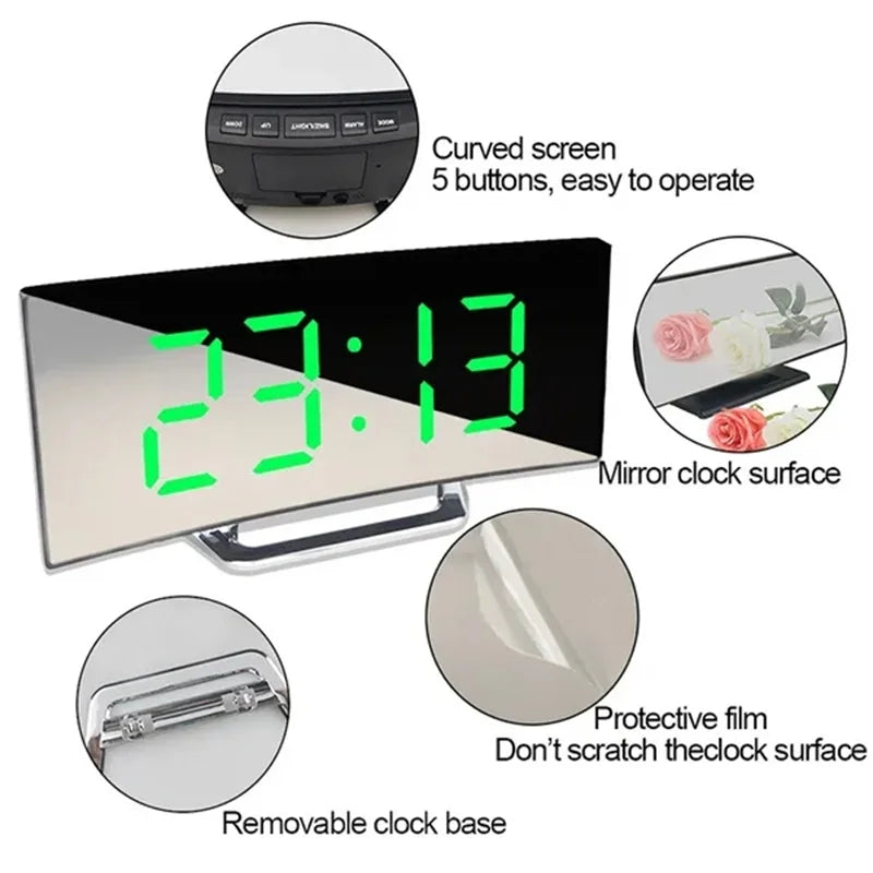 BowLift | LED curved screen digital alarm clock with USB charging