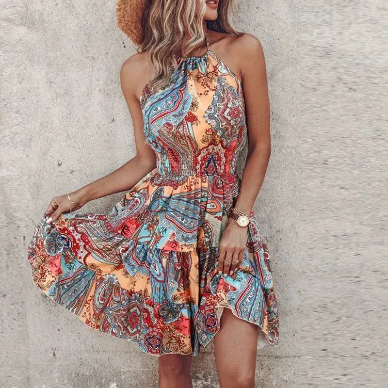 Loxley - Backless Irregular Printed Mini Dress