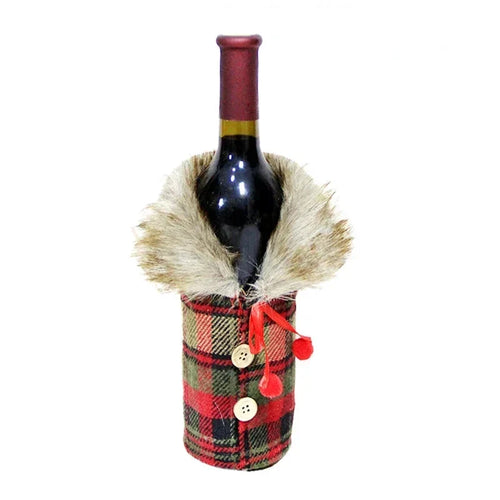 Christmas bottle cover with fur collar – festive cover for wine bottles, gnome decoration for Christmas, perfect as gift wrapping | Azura