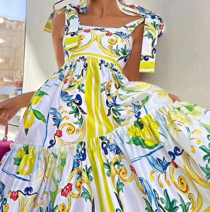 Serena Lace-Up Floral Maxi Dress