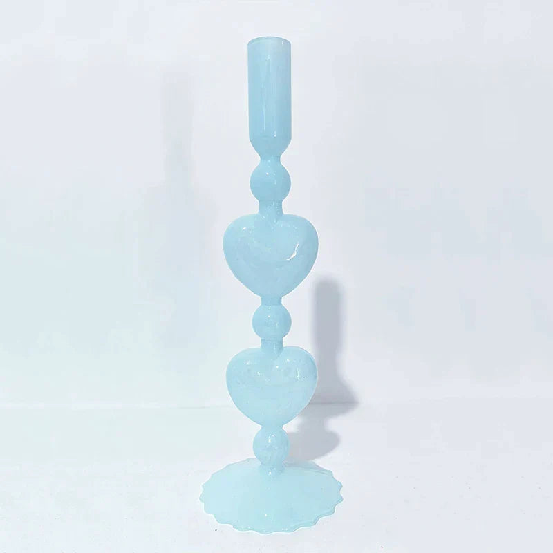 BowLift | Retro Taper Candle Holder Red Heart Shape Glass Candle Holder Wedding Table Decoration Home Party Glass Vase Decor