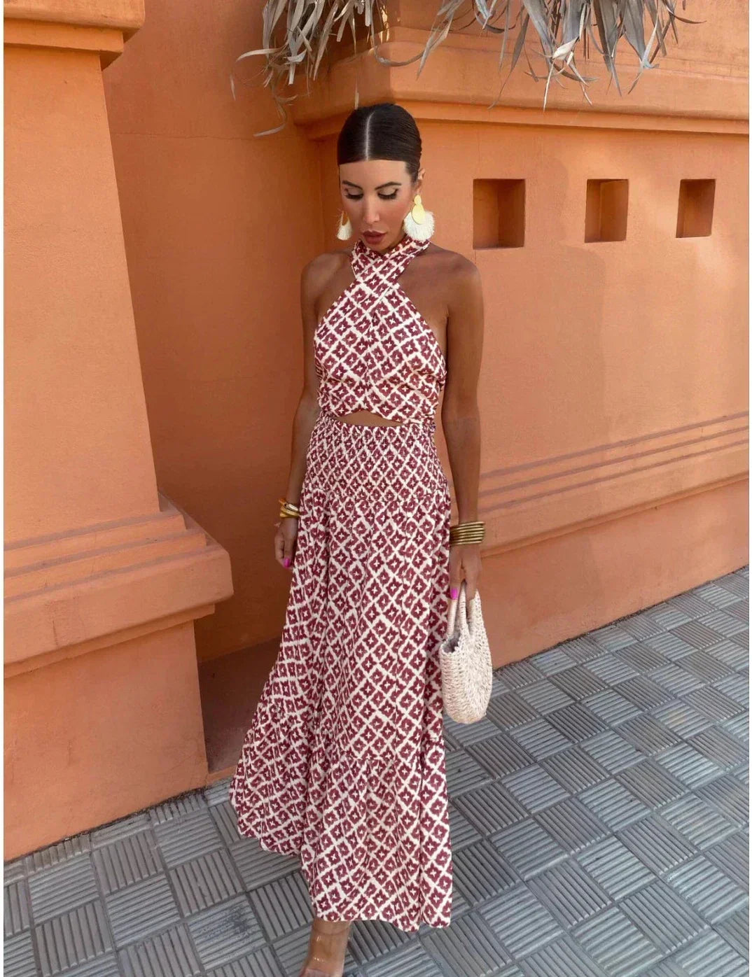 Mickay - Elegant, Ruched Midi Dress with Off-Shoulder Design
