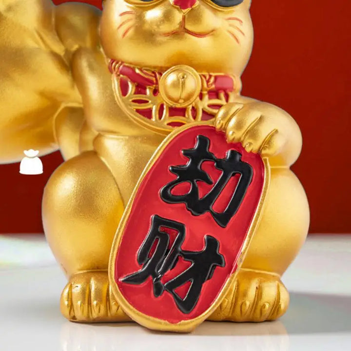 BowLift | Large hand, happy wealth, waving cat, gold-colored waving hand cat, home decoration, welcoming waving cat, sculpture, statue, decor, car ornament, shop gift
