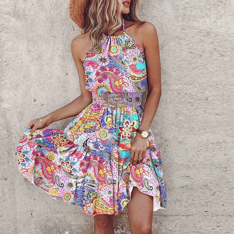 Loxley - Backless Irregular Printed Mini Dress