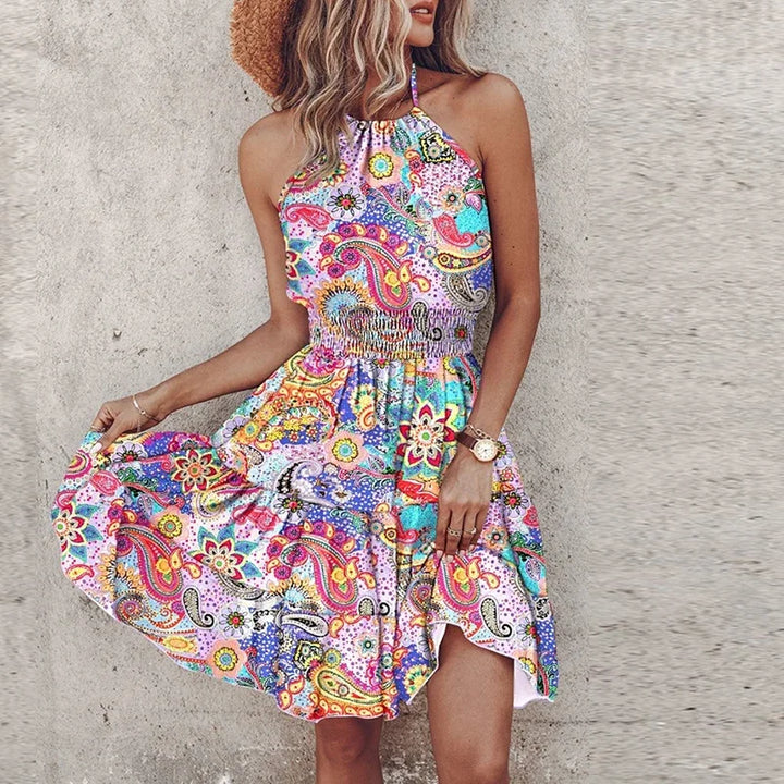 Loxley - Backless Irregular Printed Mini Dress