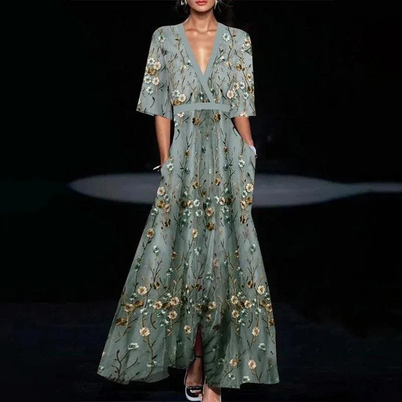 Jamie - Elegant Dress With Flower Pattern