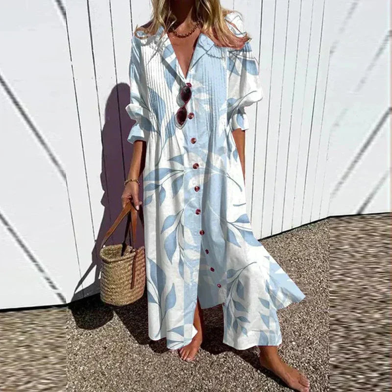 ISLA – COASTAL BREEZE BUTTON MAXI DRESS
