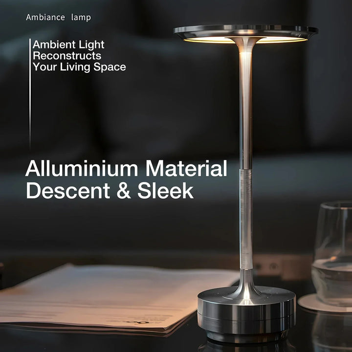 BowLift | Cordless Rechargeable Modern Aura Table Lamp with Touch Controls | Wireless LED Light for Modern Side Tables and Office Desks | Minimalist Table Lamp