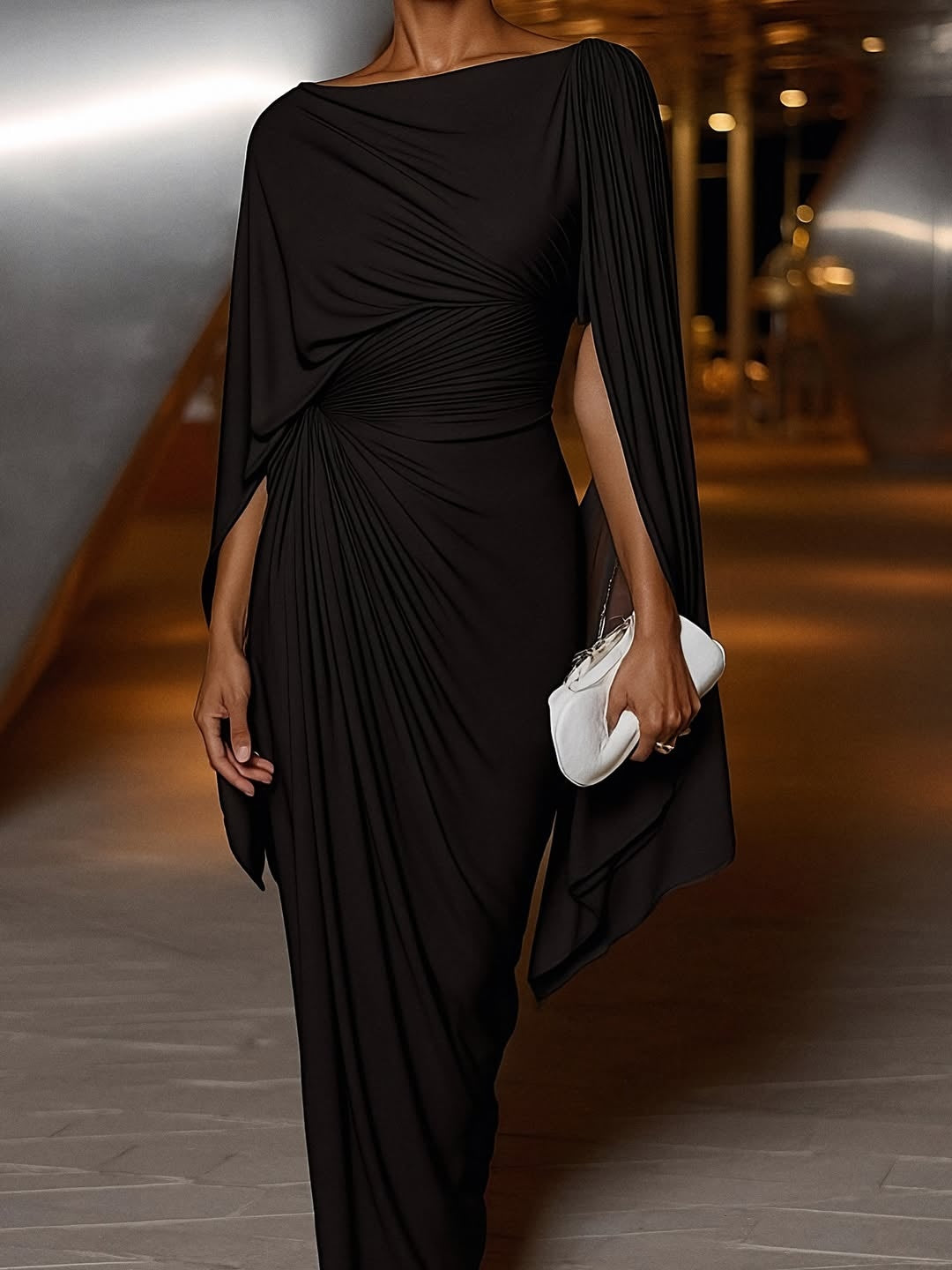 Cecilia - Pleated-Drape Maxi Dress