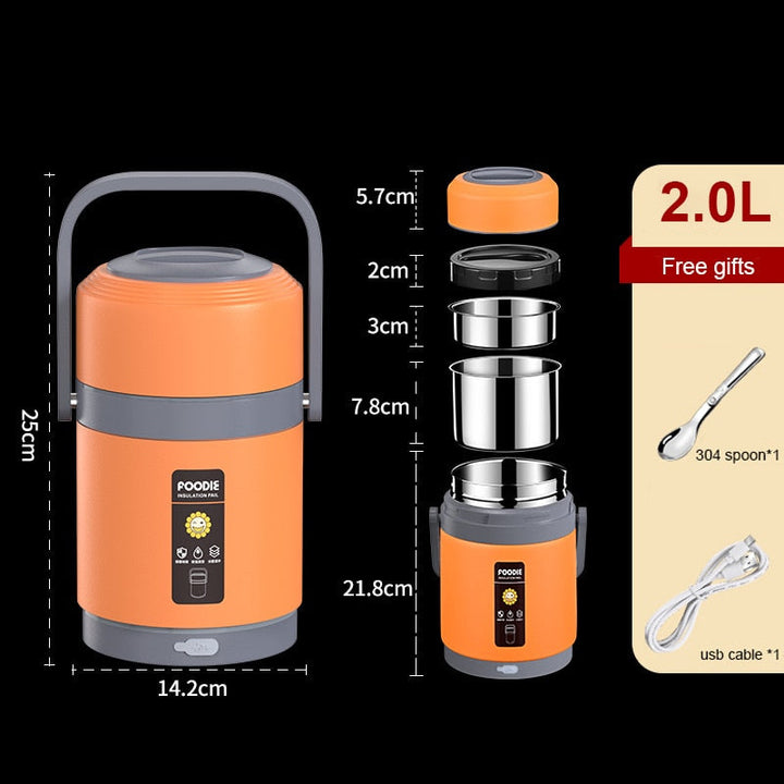 Azura | USB Heated Lunch Box | 304 Stainless Steel, Portable Food Warmer