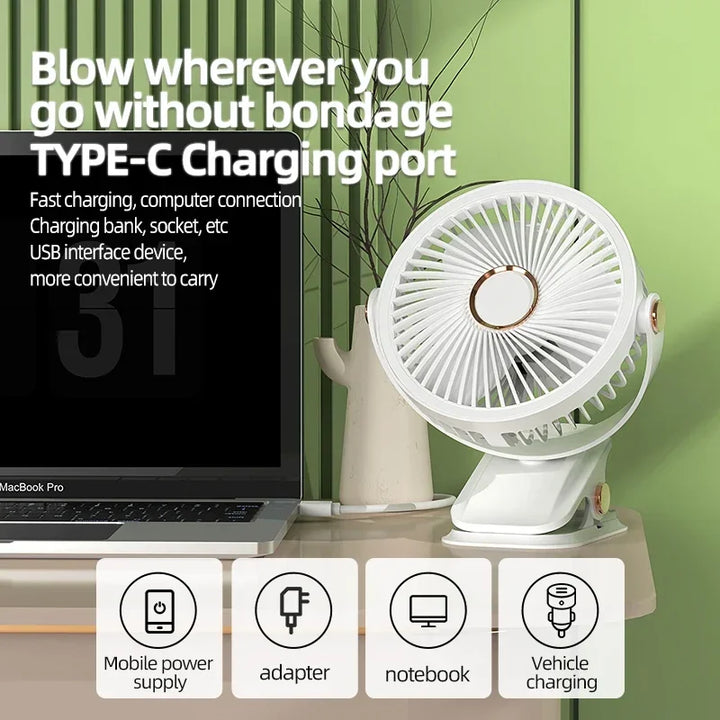 Azura | Multi-Angle Outdoor Clip-On Rechargeable Cooling Fan