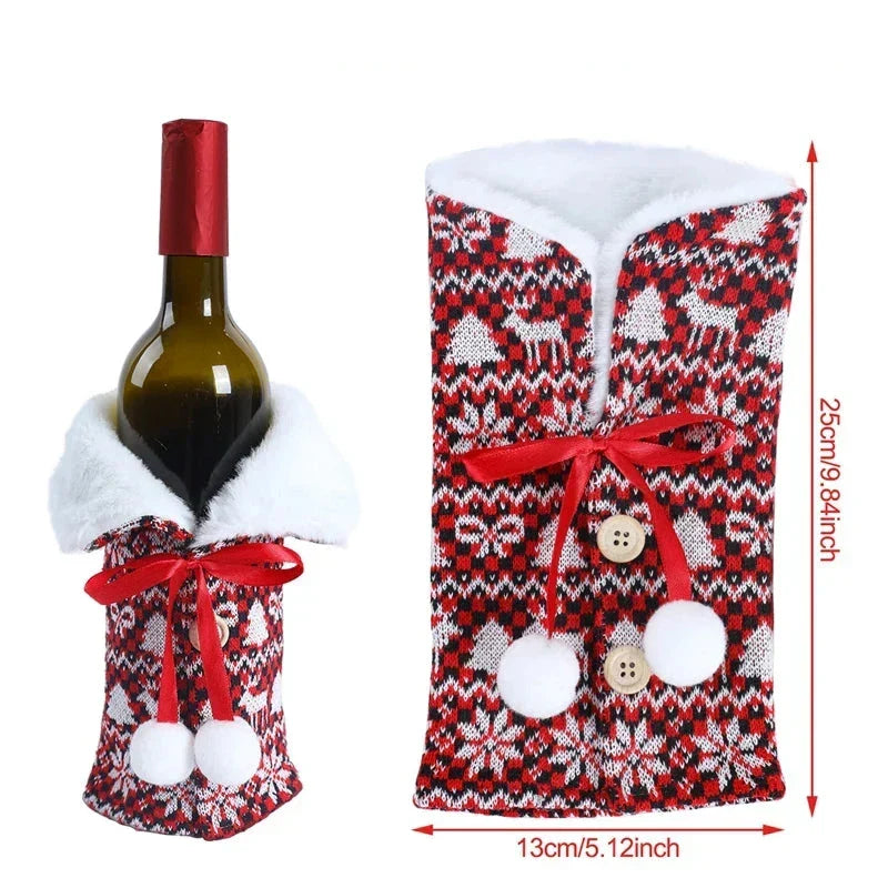 Christmas bottle cover with fur collar – festive cover for wine bottles, gnome decoration for Christmas, perfect as gift wrapping | Azura