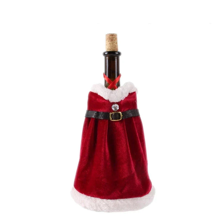 Christmas bottle cover with fur collar – festive cover for wine bottles, gnome decoration for Christmas, perfect as gift wrapping | Azura
