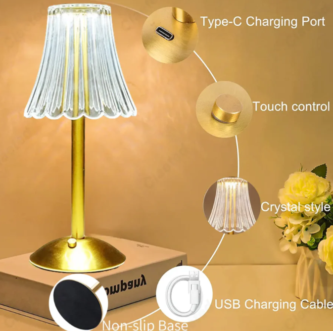 BowLift | Wireless Crystal Table Lamp with Dimming Function