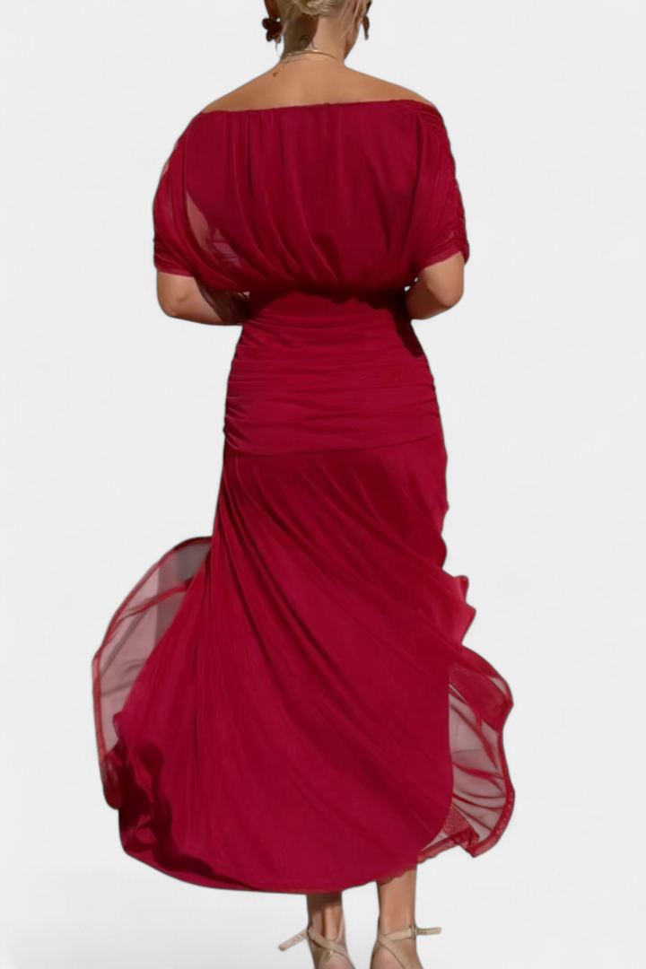 VIVIAN | LONG FLOWER V-NECK DRESS