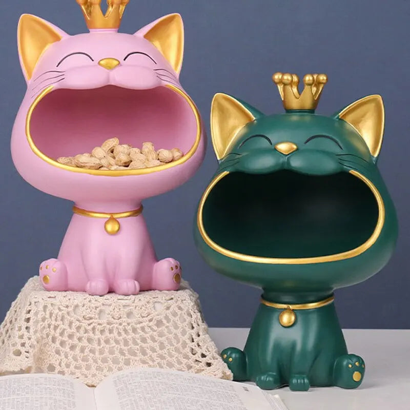 BowLift | Fortune Crown Big Mouth Cat Entrance Key Holder Decorative Ornament, Light Luxury Housewarming Gift Sculpture