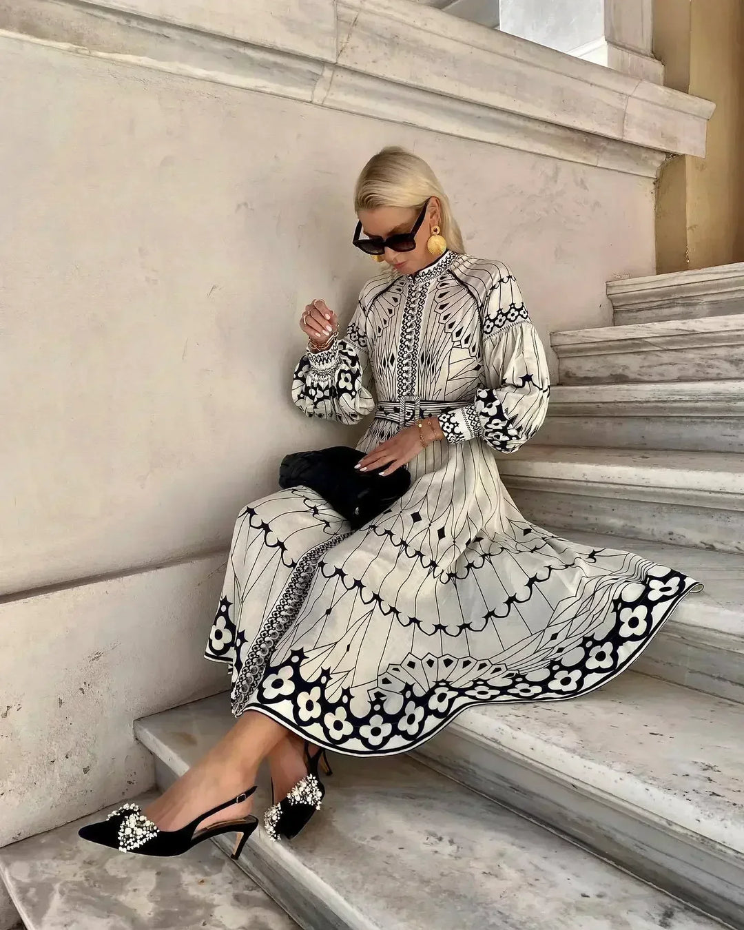 Eulalia - Retro Stand Collar Boho Dress
