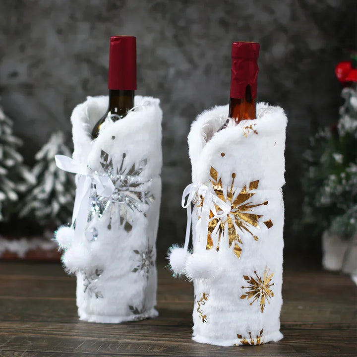 Christmas bottle cover with fur collar – festive cover for wine bottles, gnome decoration for Christmas, perfect as gift wrapping | Azura