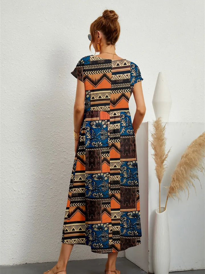 Hannah™ - Stylish O-neck Printed Dress with Pockets