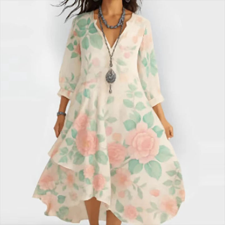 Shanae – Elegant Midi Dress With Floral Pattern