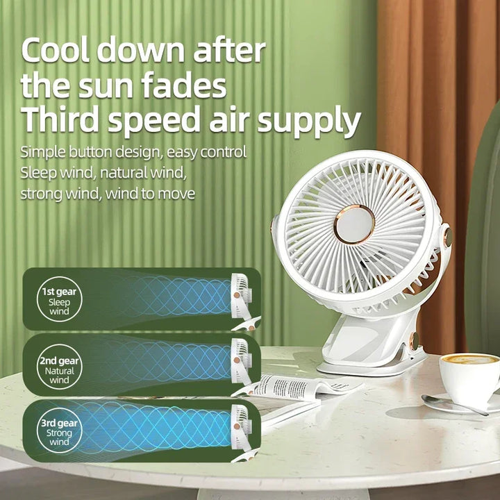 Azura | Multi-Angle Outdoor Clip-On Rechargeable Cooling Fan