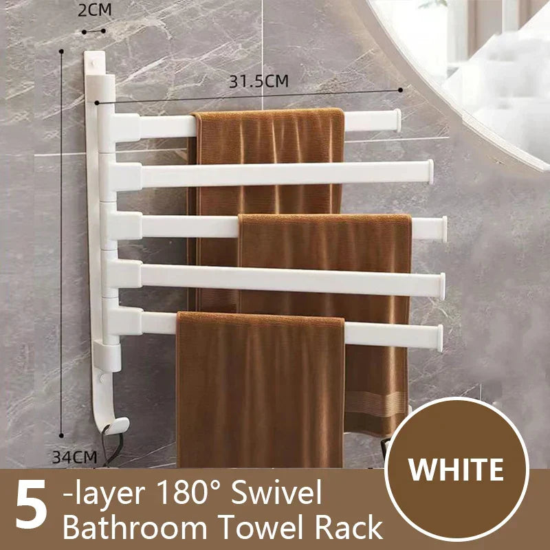 BowLift | Bathroom Towel Holder Rotatable Towel Rack Space Aluminum 1/2/3/4/5-Bar Towel Holder Kitchen Shelf Kitchen Hanging Shelf Wall Mounted
