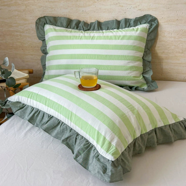 BowLift | Striped Ruffled Lace Pillowcases in Multiple Colors