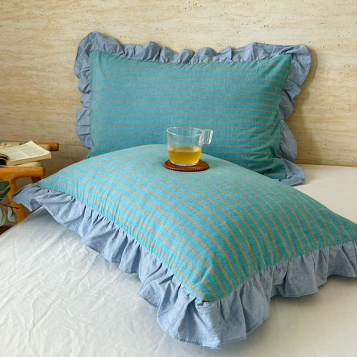 BowLift | Striped Ruffled Lace Pillowcases in Multiple Colors